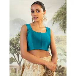 Soch Women Blue Solid Silk Sleeveless Saree Blouse-picture-35