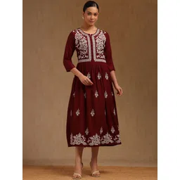 Soch Women Embroidered Round Neck Three Fourth Sleeve Fit and Flare Ethnic Dress-picture-28