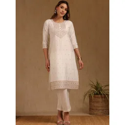 Soch Women Ethnic Motifs Embroidered Round Neck Sequinned Straight Kurta with Trousers-picture-15