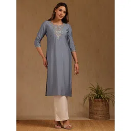Soch Women Floral Embroidered Round Neck Straight Kurta-picture-23