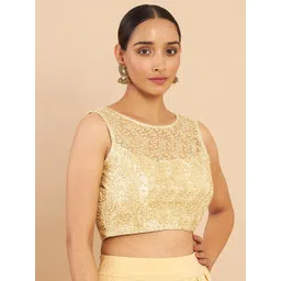 Soch Women Gold-Colored Leaf Embroidered Saree Blouse-picture-39