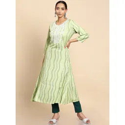 Soch Women Green Printed Flared Sleeves Chikankari Anarkali Kurta-picture-39