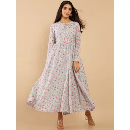 Soch Women Grey & Pink Floral Printed Anarkali Muslin Kurta-picture-15