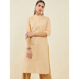 Soch Women Mandarin Collar Linen Straight Kurta-picture-35