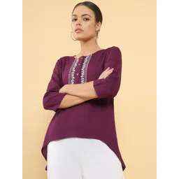 Soch Women Maroon & White High -Low Tunic image 1
