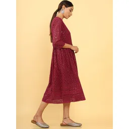 Soch Women Maroon Geometric Embellished Keyhole Neck Georgette Anarkali Kurta image 5