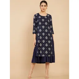 Soch Women Navy Blue Ethnic Motifs Printed Kurta-picture-11