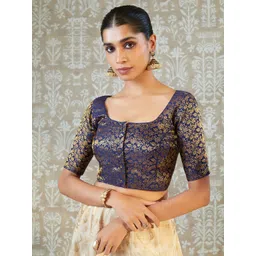 Soch Women Navy Blue Woven Embroided Saree Blouse-picture-28