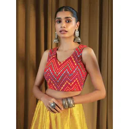 Soch Women Red & Blue Embroidered Georgette Saree Blouse-picture-37