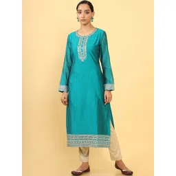Soch Women Turquoise Blue Paisley Yoke Design Thread Work Kurta-picture-15