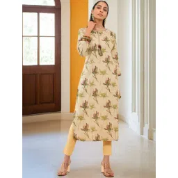 Soch Womens Beige & Purple Linen Floral Printed Kurta With Tassels-picture-47