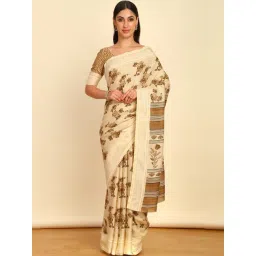 Soch Womens Beige Art Silk Floral Print Saree-picture-34