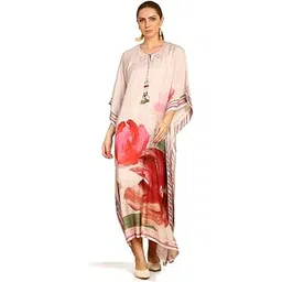 soch Womens Beige Placement Floral Printed Muslin Kaftan with Tassels-picture-13