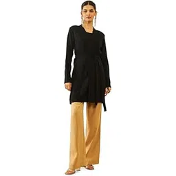 soch Womens Black Acrylic Knitted Open-Front Longline Shrug with Waist Tie-Up-picture-13