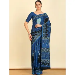 Soch Womens Blue Chiffon Abstract Print Saree-picture-12