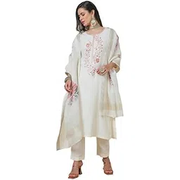 soch Womens Cream Notched Neck Silk Blend Embroidered Suit Set-picture-11