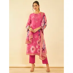Soch Womens Fuchsia Organza Floral Printed Suit Set With Cutdana Work-picture-12