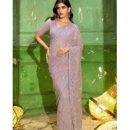 Soch Womens Lavender Georgette Embroidered Saree-picture-14