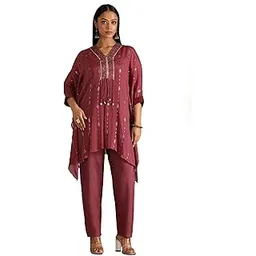 soch Womens Onion Pink Chinon Embroidered Kaftan Suit With Sequins-picture-53