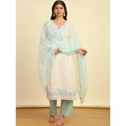 Soch Womens Turquoise Blue Chanderi Unstitched Dress Material With Sequins-picture-10