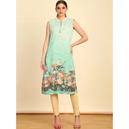 Soch Womens Turquoise Blue Chikankari Inspired Embroidered Kurta-picture-13