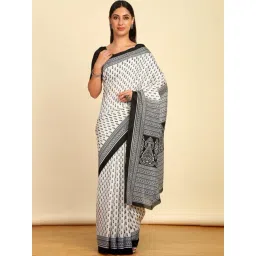 Soch Womens White Ethnic Motifs Print Art Silk Saree-image-6