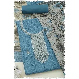 Womens Art Silk Ethnic Motifs Unstitch Dress Material With Thread Work-image-5