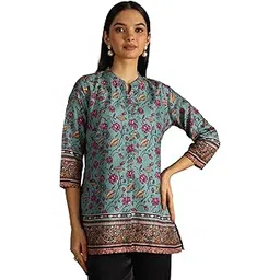 soch Womens Turquoise Blue Art Silk Floral Print Tunic image 1