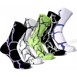 5 Premium Pairs Cotton Regular Socks Soft Fabric Pattern Contrast Colors High Ankle Full-Length For Men & Women Stretchable Free Size Anti Odur Sweat Free Anti Slip-image-5