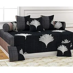 Soft Glace Cotton Designer Printed Diwan Set, 1 Single Bedsheet, 2 Bolster Covers, 5 Cushion Covers,Multicolor - 8 Piece-image-4