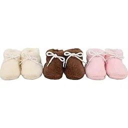 Soft Plush Baby Booties with White Laces, Comfortable Indoor Shoes for Infants 0-9 Months, Pack of 3 Pairs-picture-26