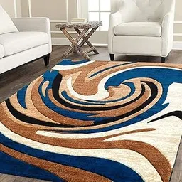 Soft Thick Geometric Acrylic Washable Anti Skid Wool Rectangular Rugs For Home Décor Bedroom Living Room 5X7 Feet (150 X 200 Cm) Blue Color-picture-23