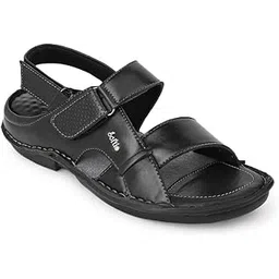 softio Men's Synthetic Leather Comfort Sandals - Stylish and Supportive Footwear for Men(BLACK)-picture-15