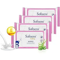 Softsens Baby Gentle Cloth Wipes for Baby Skin Enriched with Aloe Vera & Vitamin E I Dermatologically Tested & Parben Free - 20 wipes (Pack of 4)-image-5