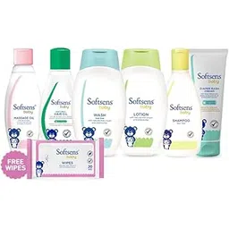 Softsens Baby Skin Nourishing Essentials Kit | Baby Massage Oil+Baby Wash+Baby Hair Oil+Baby Shampoo 200 ml+SkinCare Wet Wipes (pack of 20)+Diaper Rash Cream+ Baby Lotion 200 ml-image-39