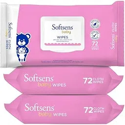 Softsens Baby Gentle Cloth Wipes for Baby Skin Enriched with Aloe Vera & Vitamin E I Dermatologically Tested & Parben Free with Lid - 72 wipes (Pack of 3)-image-3