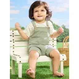 Softsens Infants Striped Cotton Short Dungarees With T-Shirt-picture-27