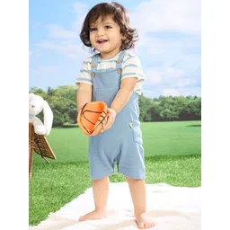 Softsens Infants Striped Cotton Three-Fourth Length Dungarees With T-Shirt-picture-40