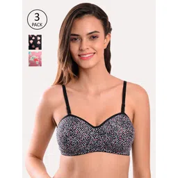 Softskin Pack of 3 Black & Pink Floral T-shirt Bra Lightly Padded-picture-36