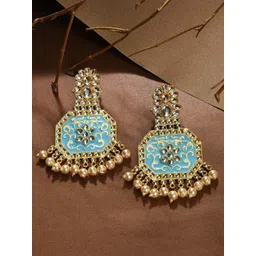 SOHI Blue & Gold Plated Geometric Meenakari Drop Earrings-picture-25