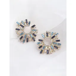 SOHI Gold-Plated & Blue Contemporary Studs Earrings-picture-42