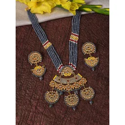 SOHI Gold-Plated & Grey Kundan Meenakari Jewellery Set-picture-36