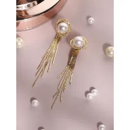 SOHI Gold-Plated Contemporary Pear Beaded Drop Earrings-picture-30