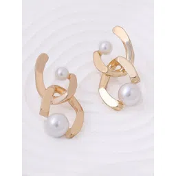 SOHI Gold-Plated Contemporary Pearl Studded Drop Earrings-picture-28