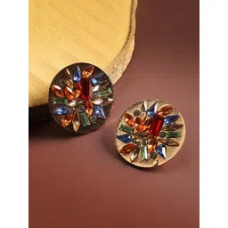 SOHI Gold-Plated Crystal-Studded Circular Stud Earrings-picture-40