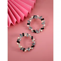 SOHI Gold-Plated Crystal-Studded Contemporary Hoop Earrings-picture-37