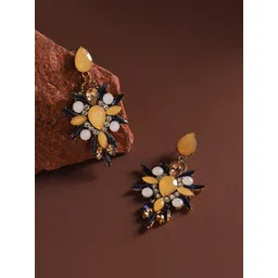 SOHI Gold-Plated Crystal Studded Floral Drop Earrings-picture-30