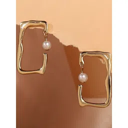 SOHI Gold-Plated Pearls Studded Cadre Drop Earrings-picture-42