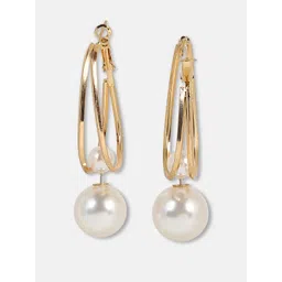 SOHI Gold-Plated Pearls Studded Contemporary Drop Earrings-picture-22