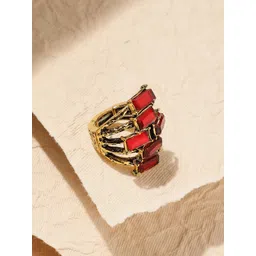 SOHI Gold-Plated Stone & Stacked Studded Cocktail Finger Ring-picture-31